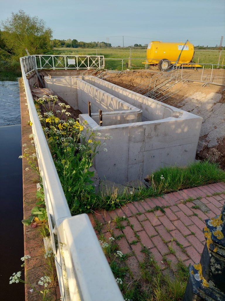 Eel pass at Abbey Mill Weir under construction